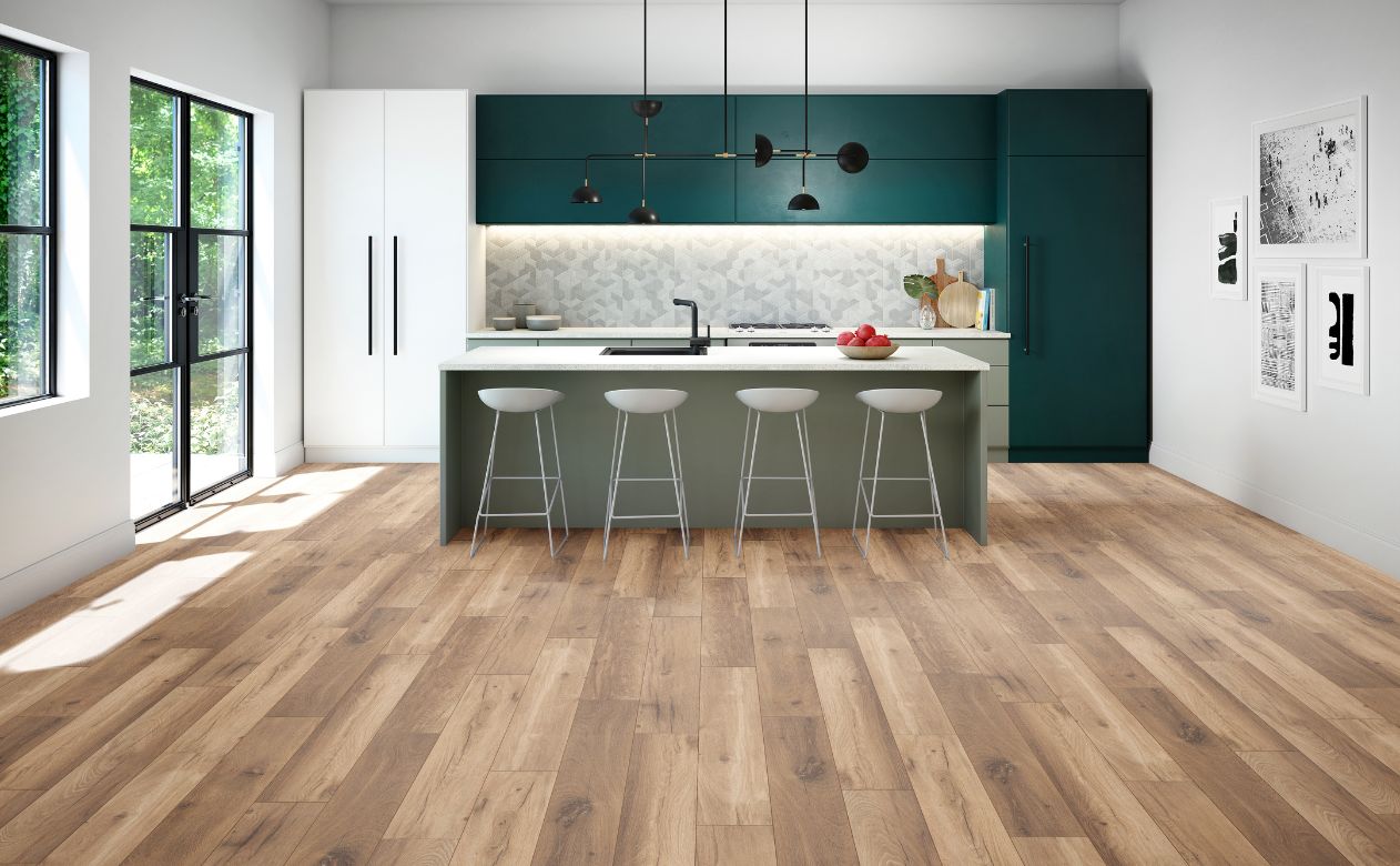 light wood look laminate flooring in a kitchen