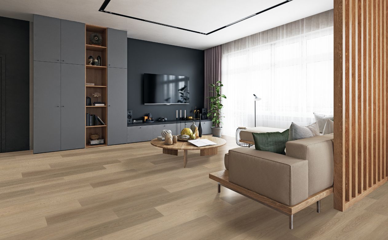 light laminate floors in a modern living room